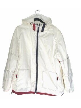 MENS WHITE WINDBREAKER SHERPA LINE SIDE POCKETS HOODIE JACKET SIZE MEDIUM